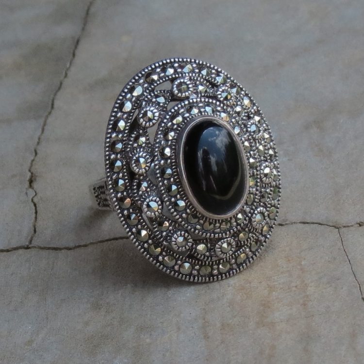 Marcasite with Black Onyx Ring