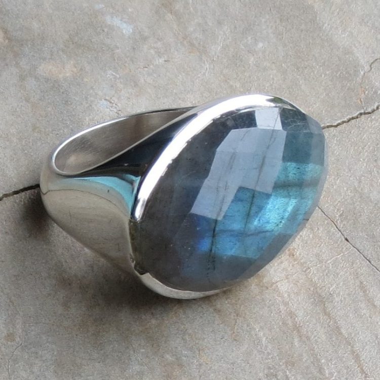 Oval Faceted Labradorite Ring