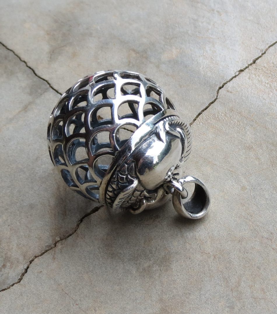 Silver Large Ornate Ball Pendant