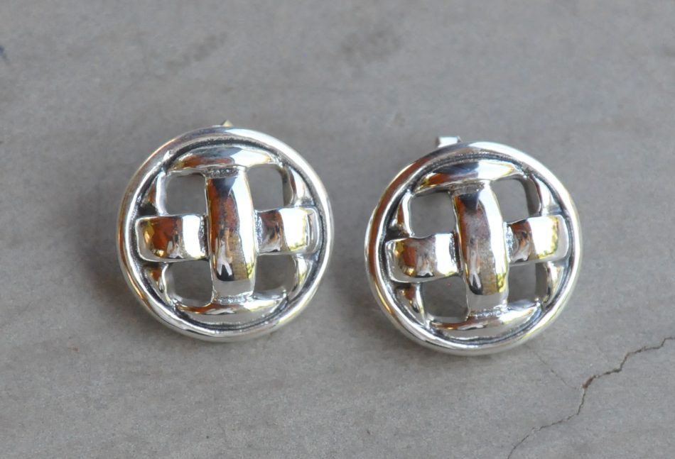 silver basket weave stud earrings