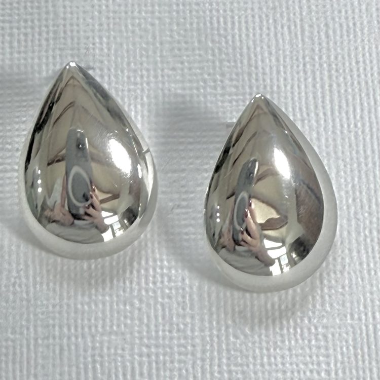 Sterling silver medium teardrop shaped stud earrings