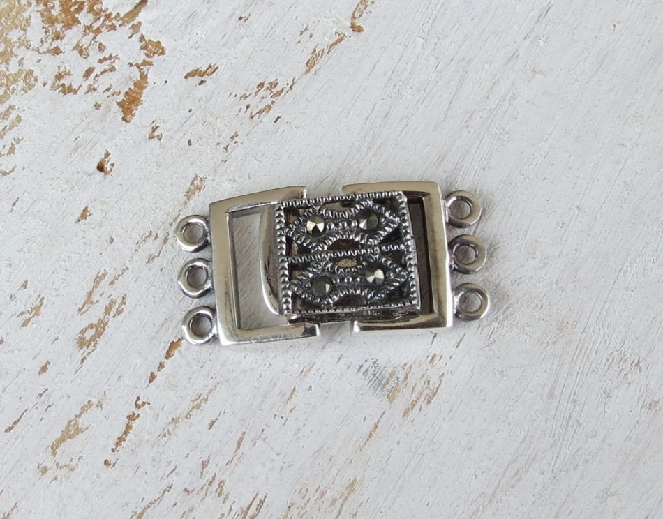 Sterling silver 3 string clasp with Marcasite