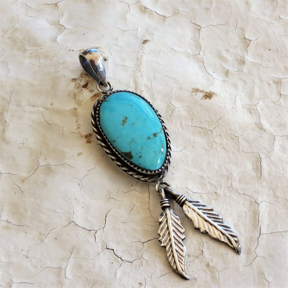 Sterling silver Mexican Turquoise feather pendant