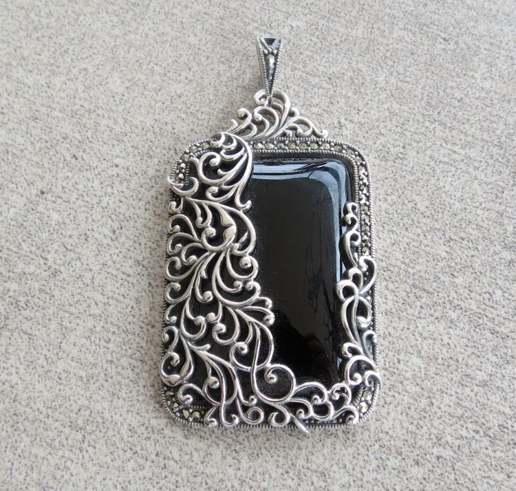 Sterling silver antique Marcasite square pendant