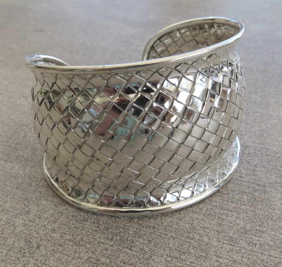 Solid sterling silver weave pattern cuff bangle