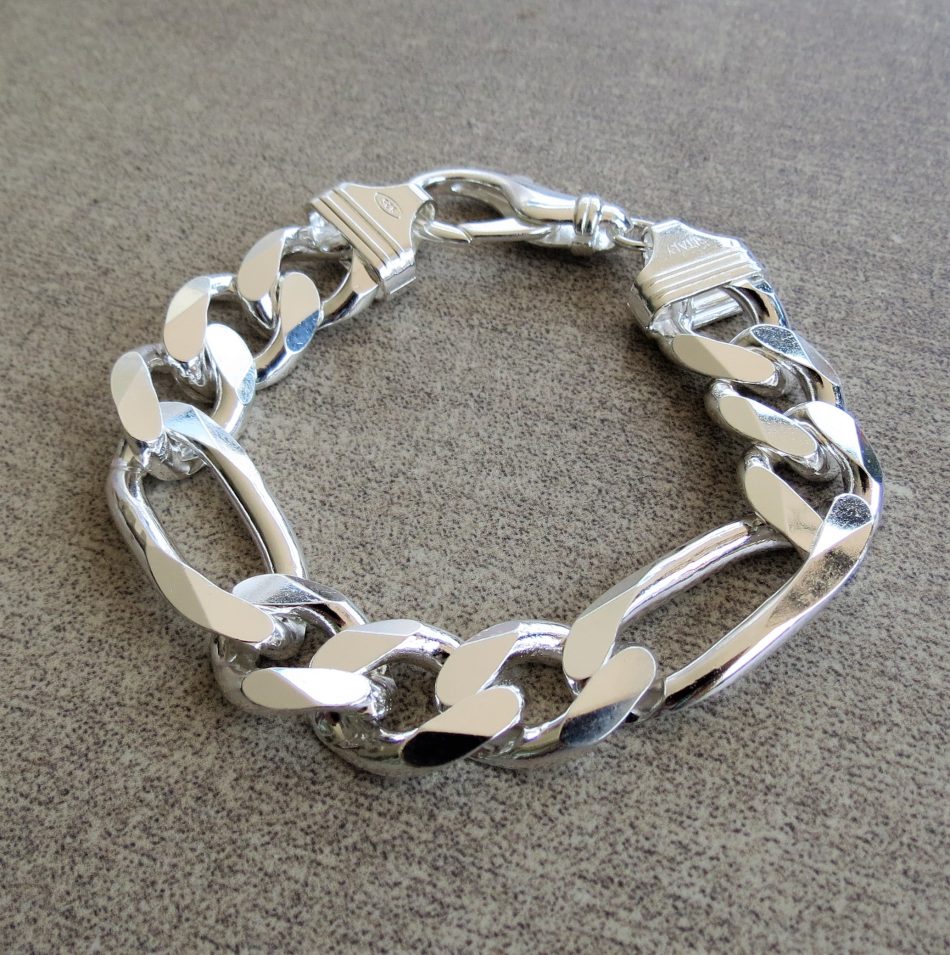 Solid sterling silver Figaro link bracelet (21cm)