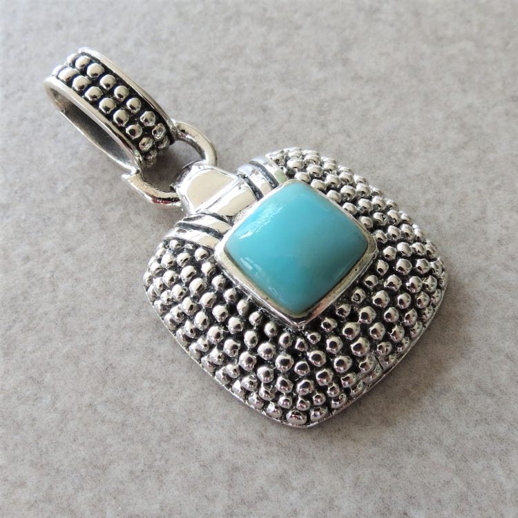 Amazonite pendant with sterling silver ball detailed thick border