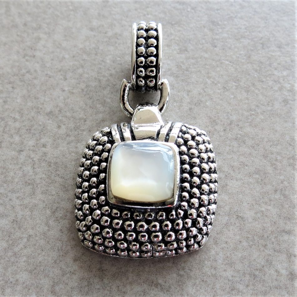 Mother of pearl square pendant with sterling silver detail