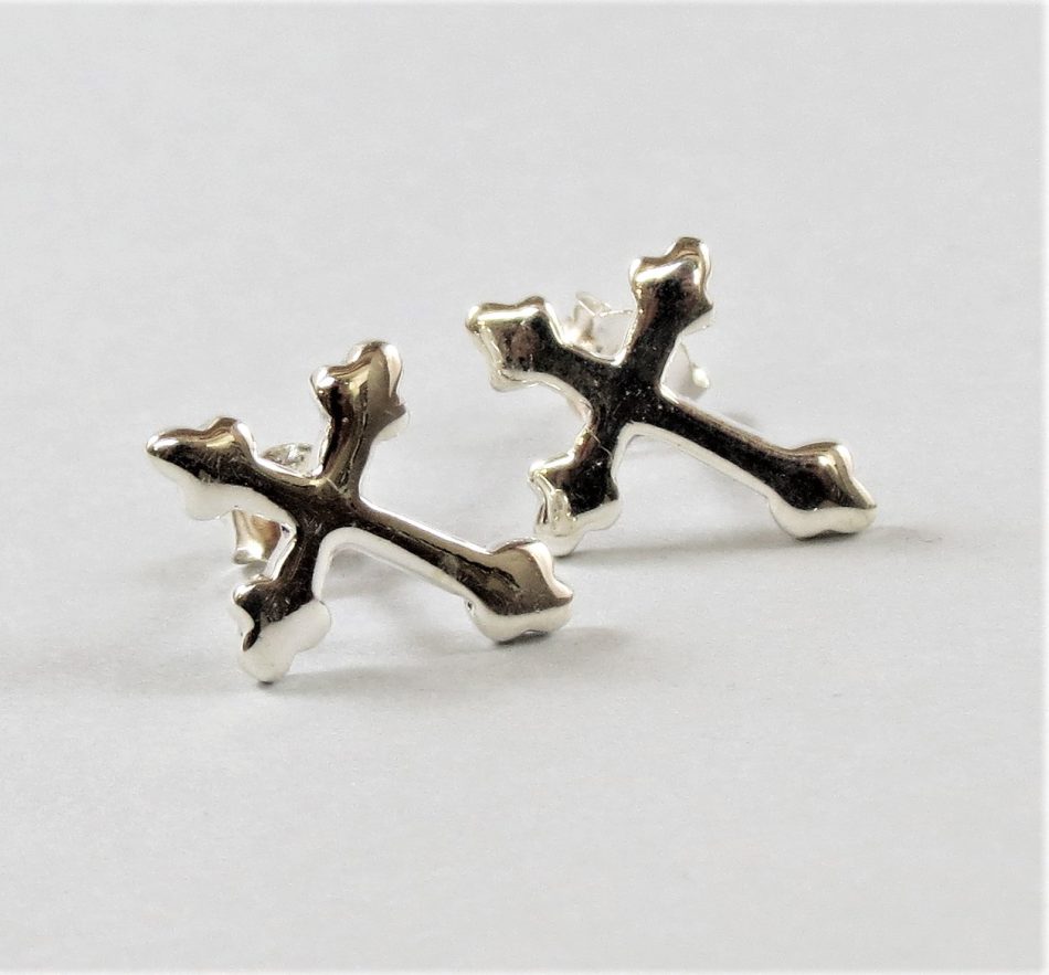 sterling silver small cross stud earrings