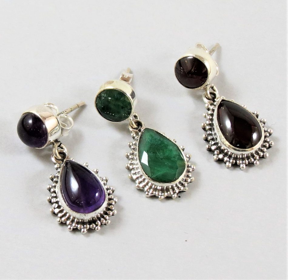 Various gemstone teardrop stud earrings