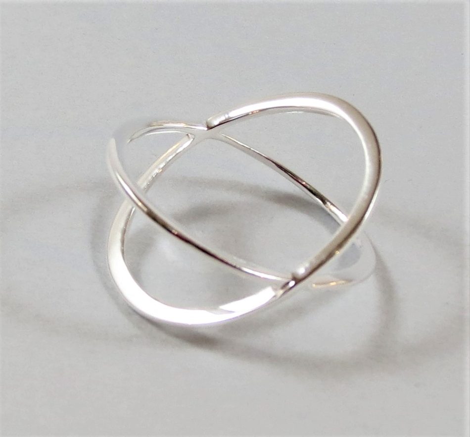 sterling silver dainty X pattern ring