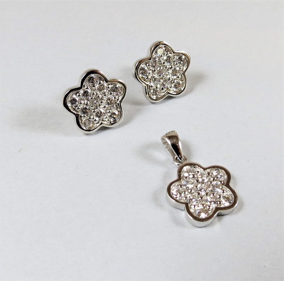 cubic zirconia flower pendant and earrings set