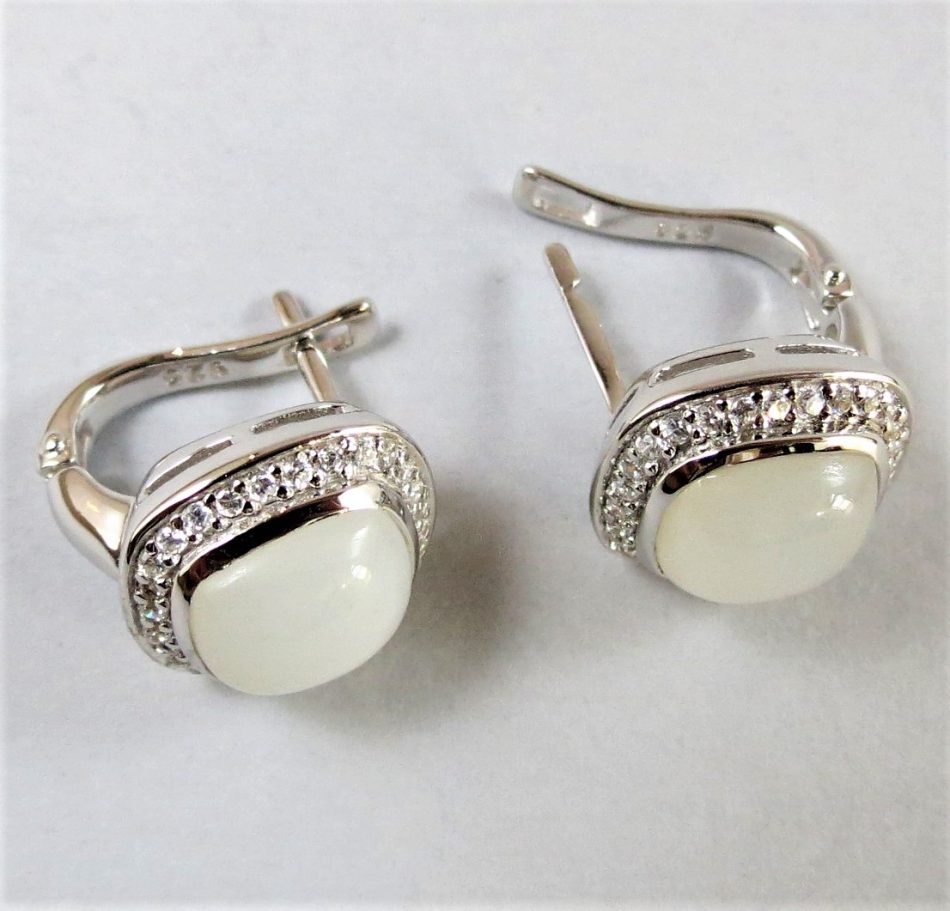 mother of pearl and cubic zirconia earrings - square or round - Image 2