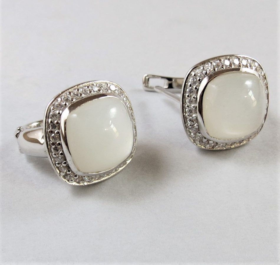 mother of pearl and cubic zirconia earrings - square or round