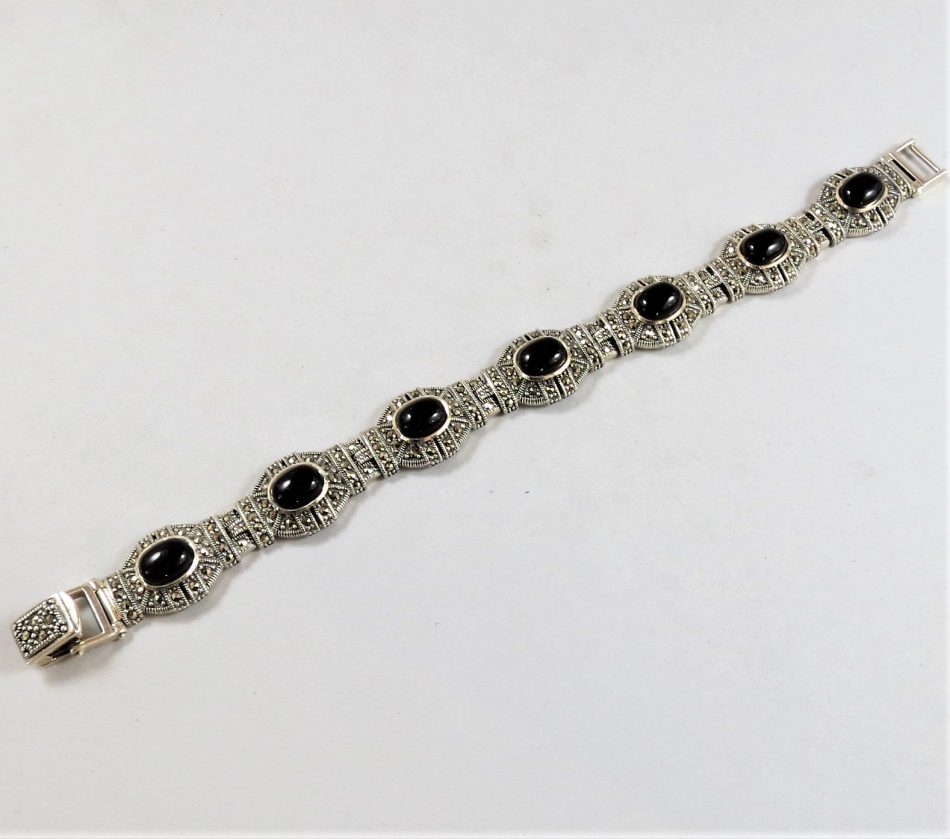 black onyx and marcasite bracelet 21 cm