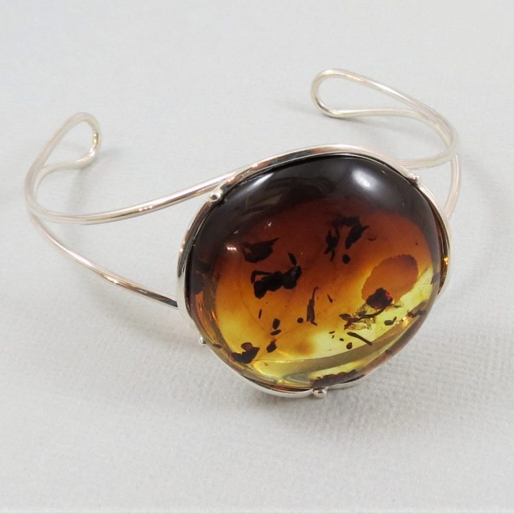 large honey amber and sterling silver bangle