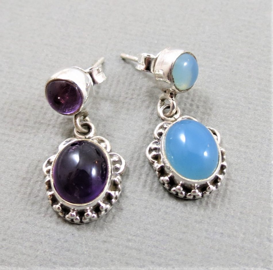 various gemstone double drop earrings