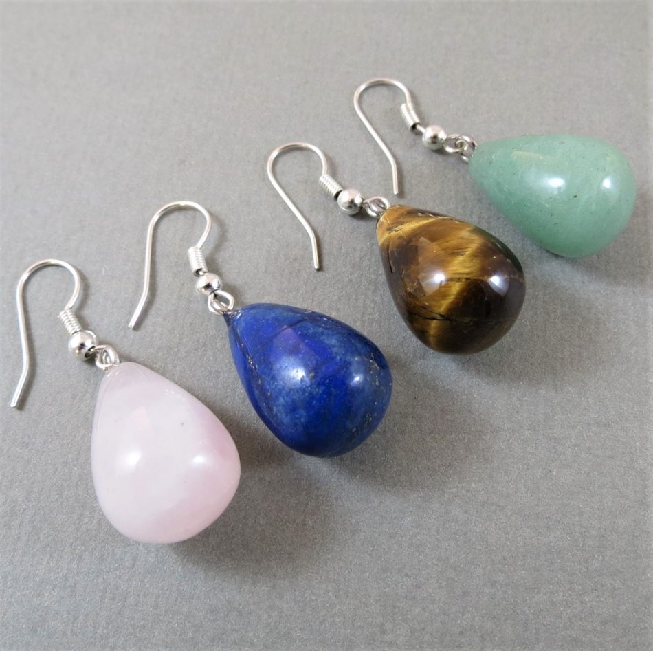 various gemstone drop earrings