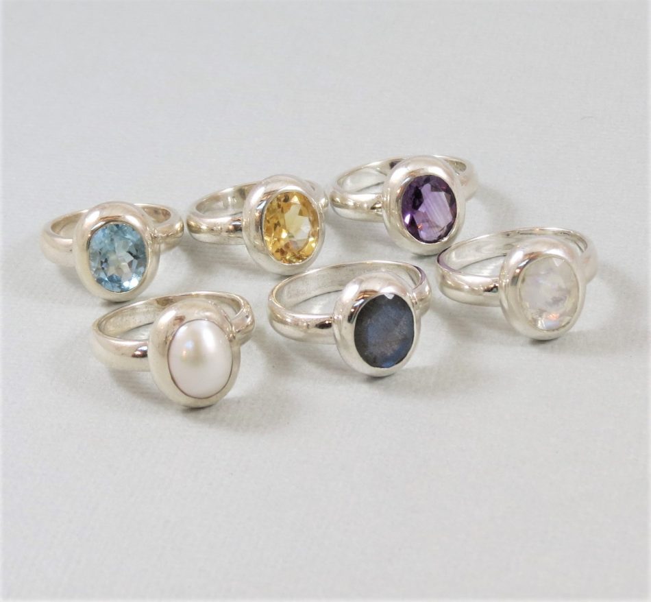 various oval gemstone rings