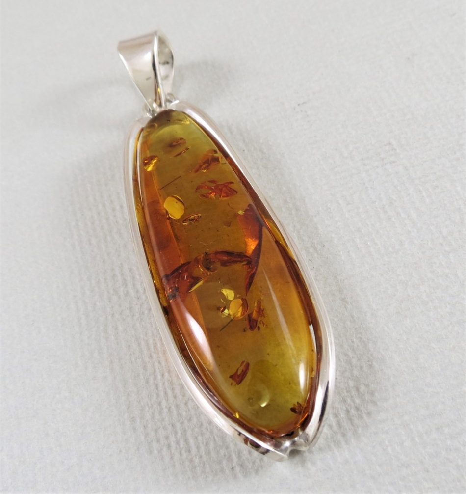 oblong amber and sterling silver pendant