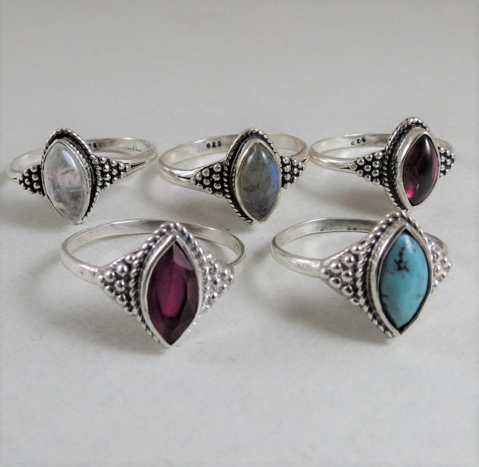 sterling silver and various gemstone ring