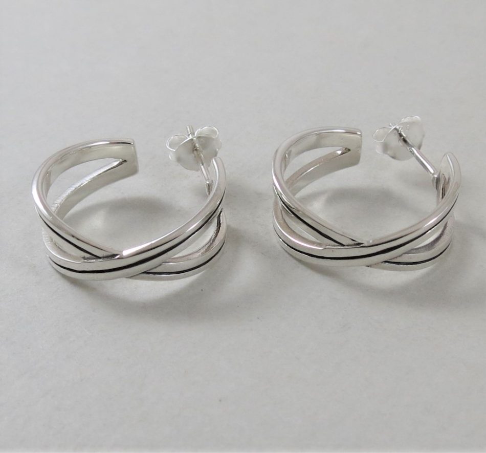 sterling silver criss cross hoop earrings - anti tarnish treated