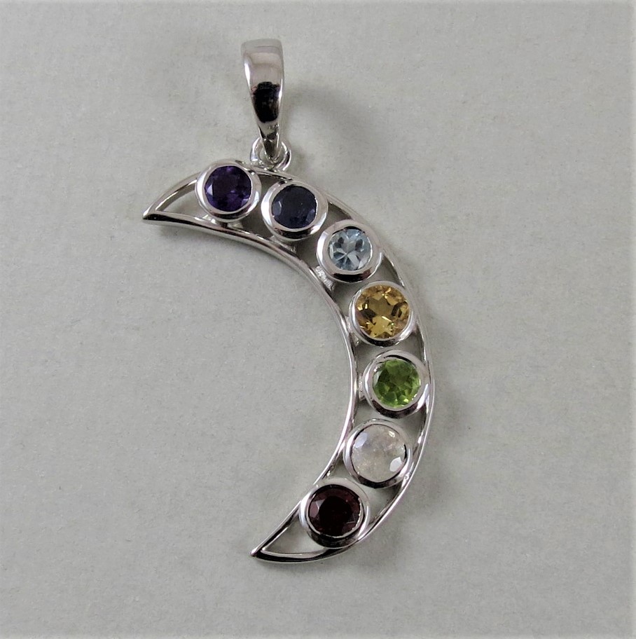 sterling silver and mixed gemstone moon chakra pendant