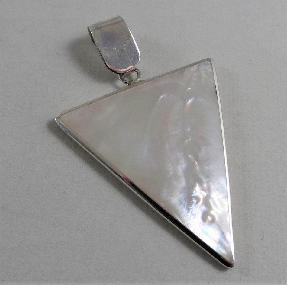 triangular sterling silver and mother of pearl pendant