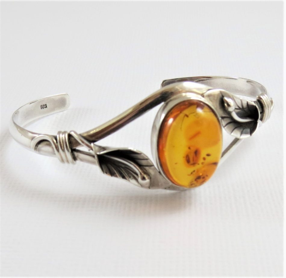 sterling silver lily and amber bangle