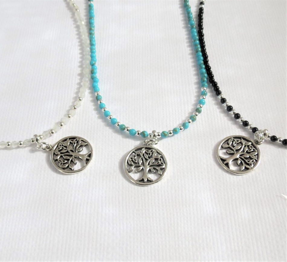 sterling silver and various gemstone tree of life necklace