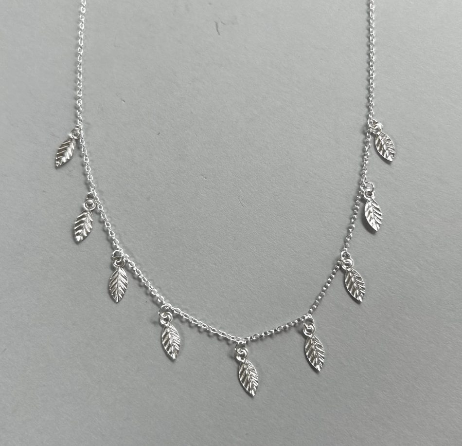 sterling silver dainty necklace with leaves