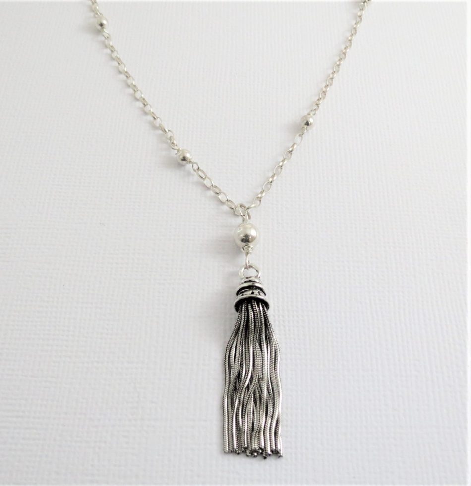 sterling silver ball chain with tassel