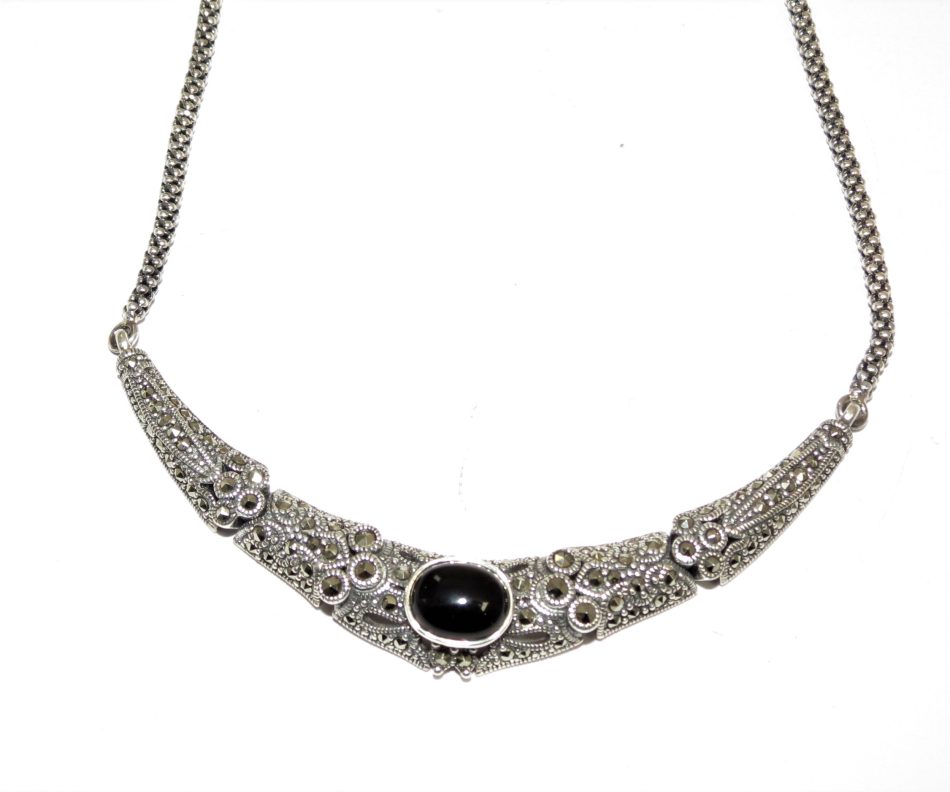 sterling silver, marcasite and black onyx necklace