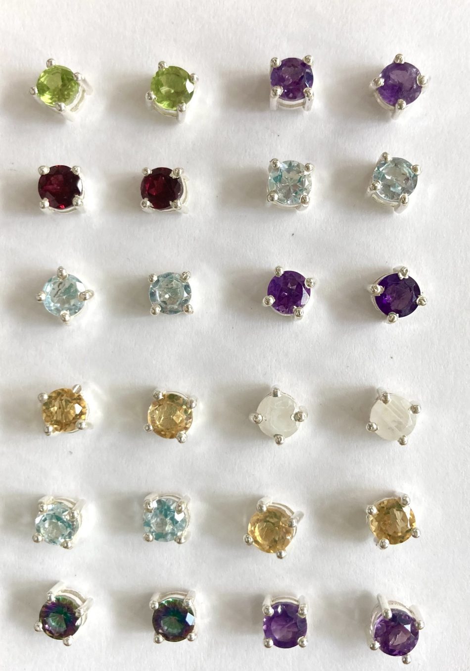 Sterling silver and various gemstone stud earrings