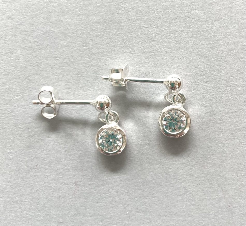 Sterling silver and Cubic Zirconia stud drop earrings