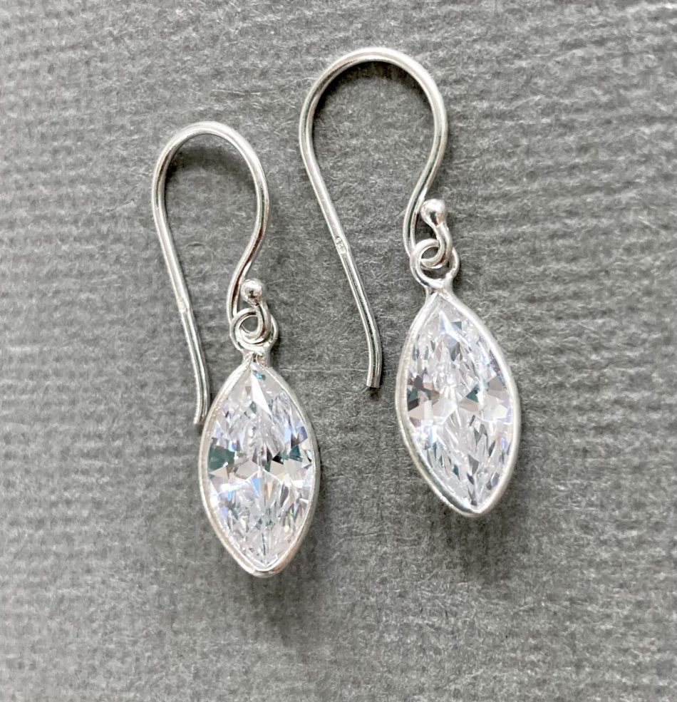 Sterling silver and Cubic Zirconia elliptical drop earrings