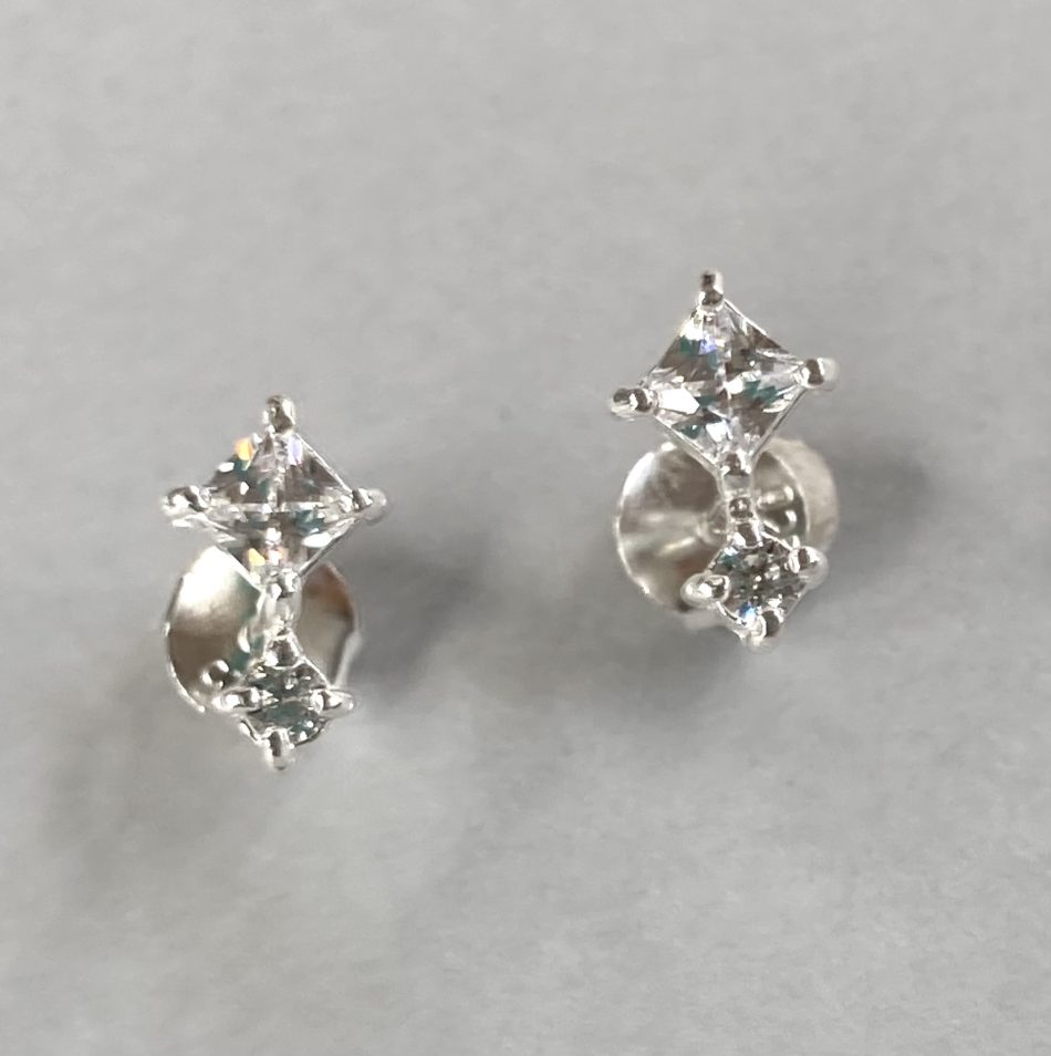 Sterling silver and Cubic Zirconia double stud earrings