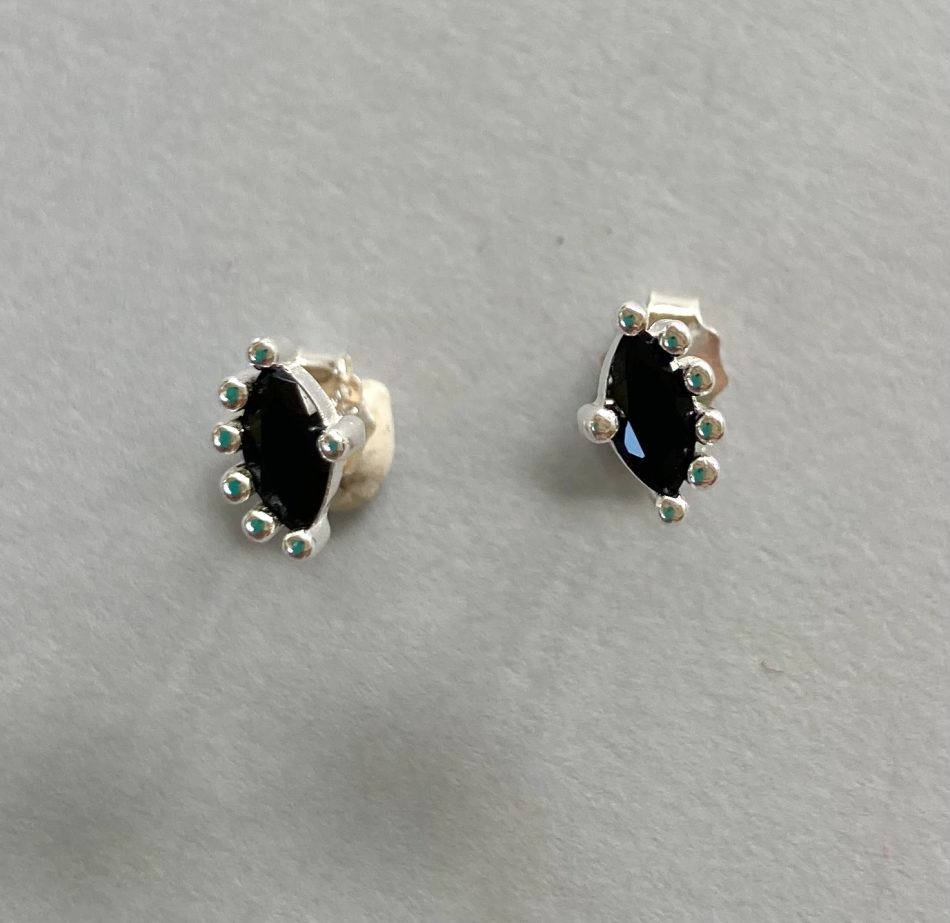 Sterling silver and black onyx eye shape stud earrings