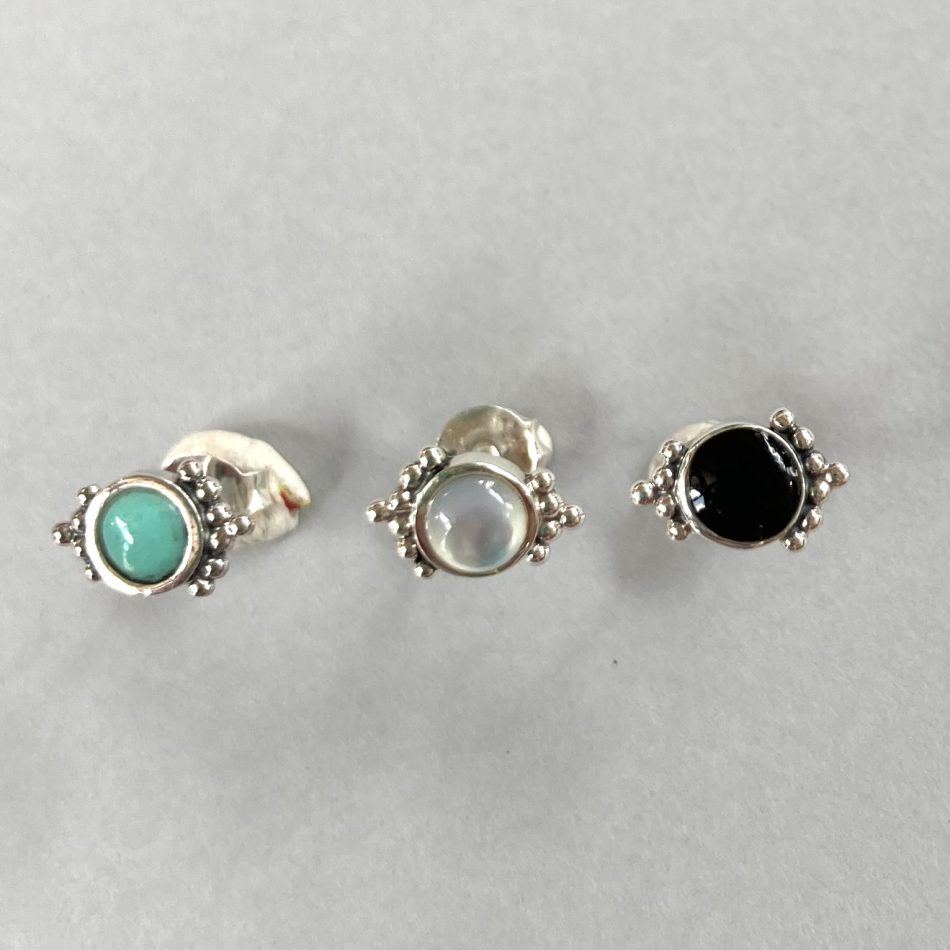 Sterling silver and various gemstone dotted stud earrings