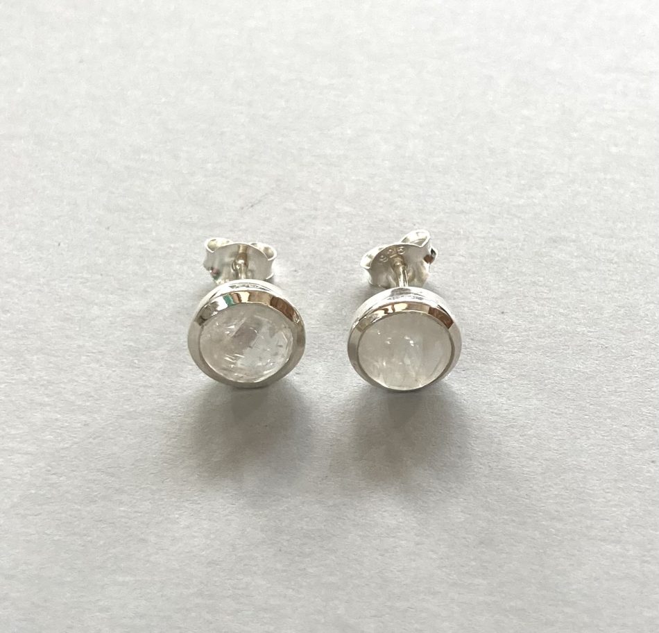 Sterling silver and Moonstone cabochon stud earrings