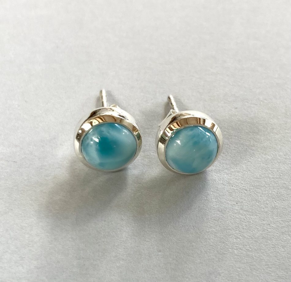 Sterling silver and Larimar stud earrings