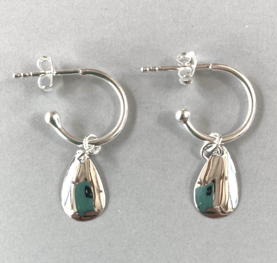 Sterling silver teardrop hoop drop stud earrings