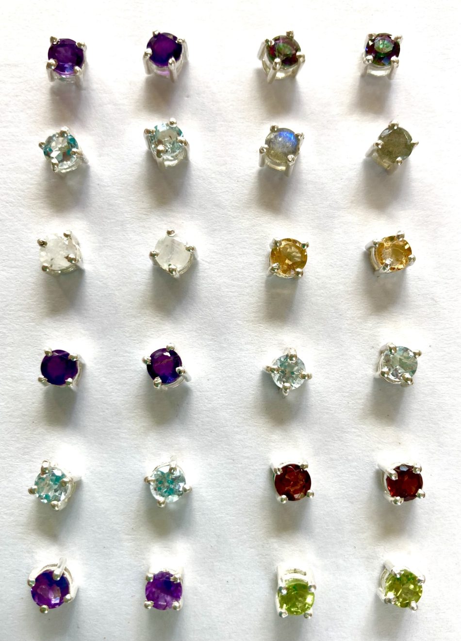 Sterling silver and small various gemstone stud earrings