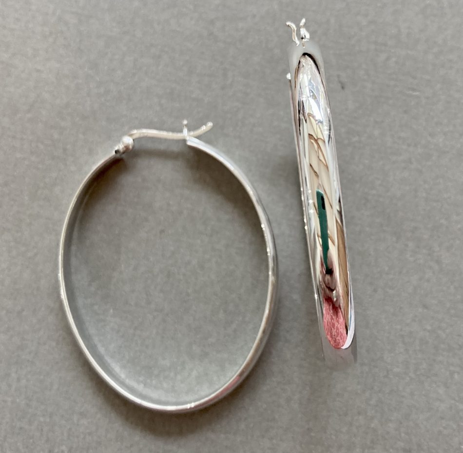 Sterling silver asymmetrical oval hoop earrings