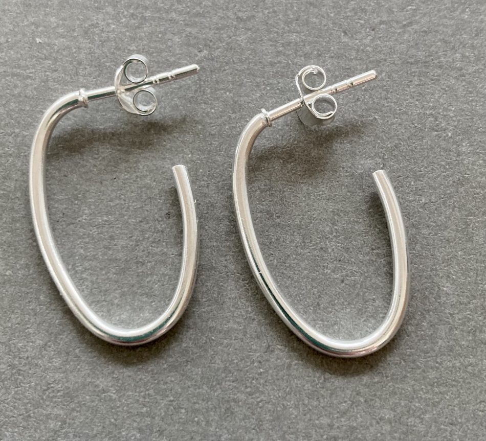 Sterling silver dainty oval hoop earrings