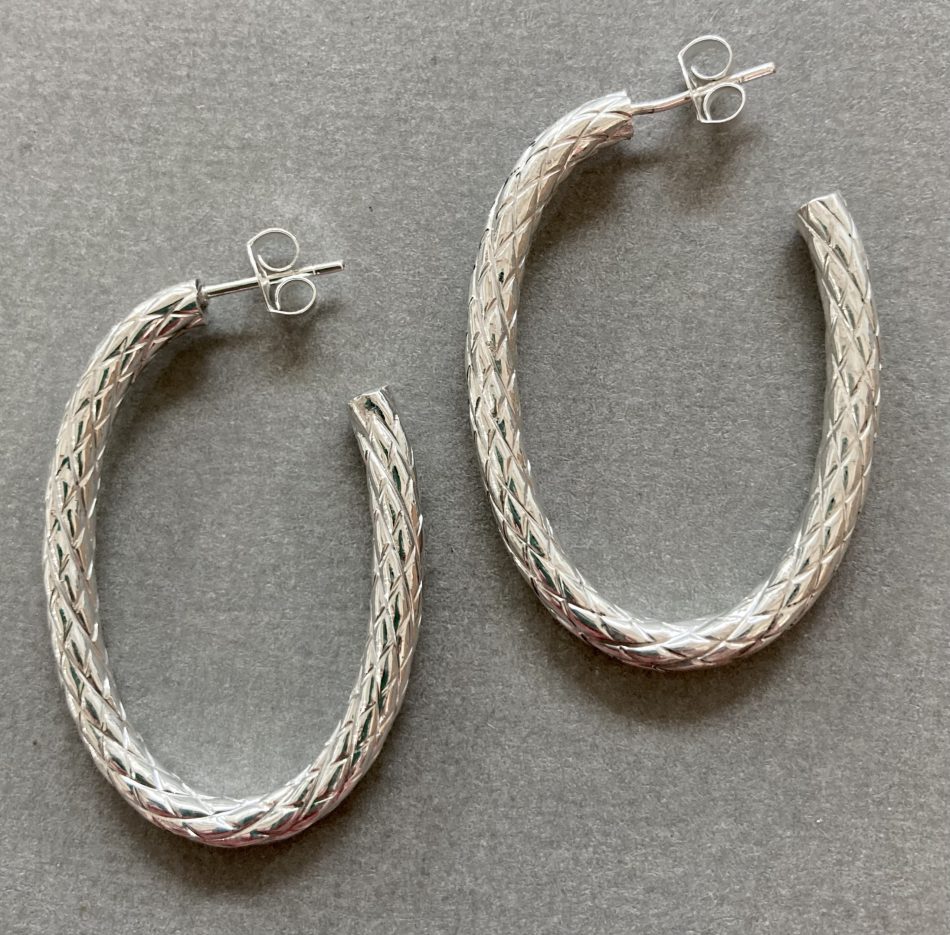 Sterling silver large detailed oval hoop earrings