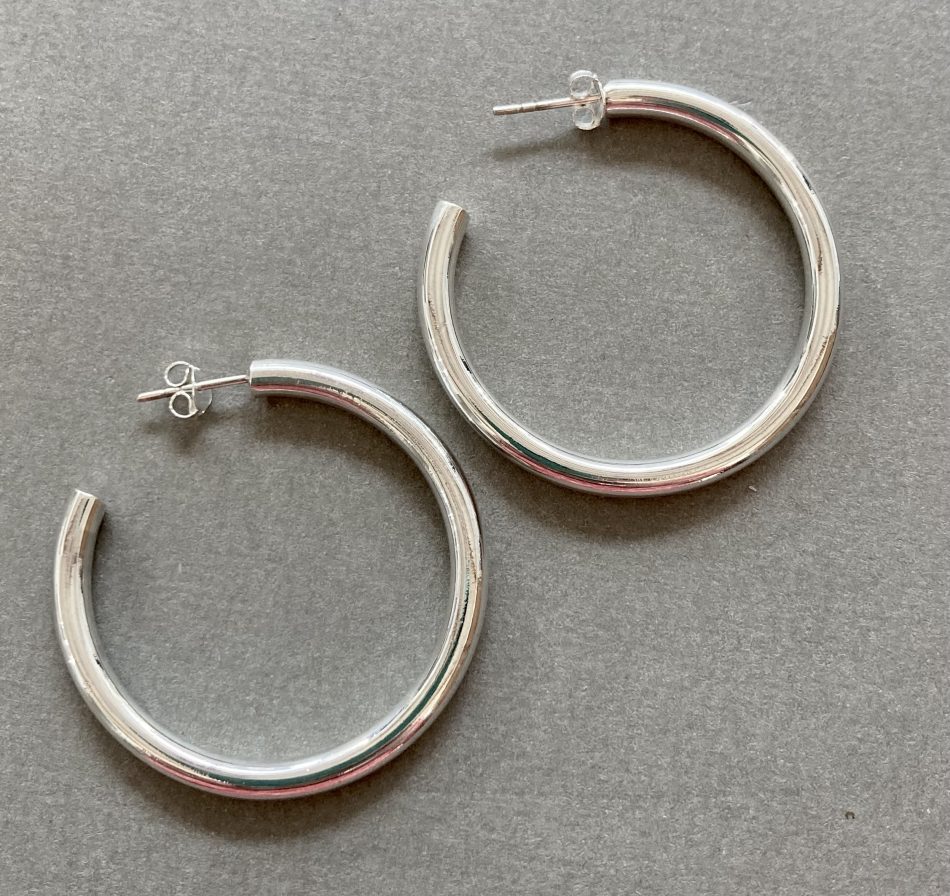 Sterling silver solid medium hoop earrings