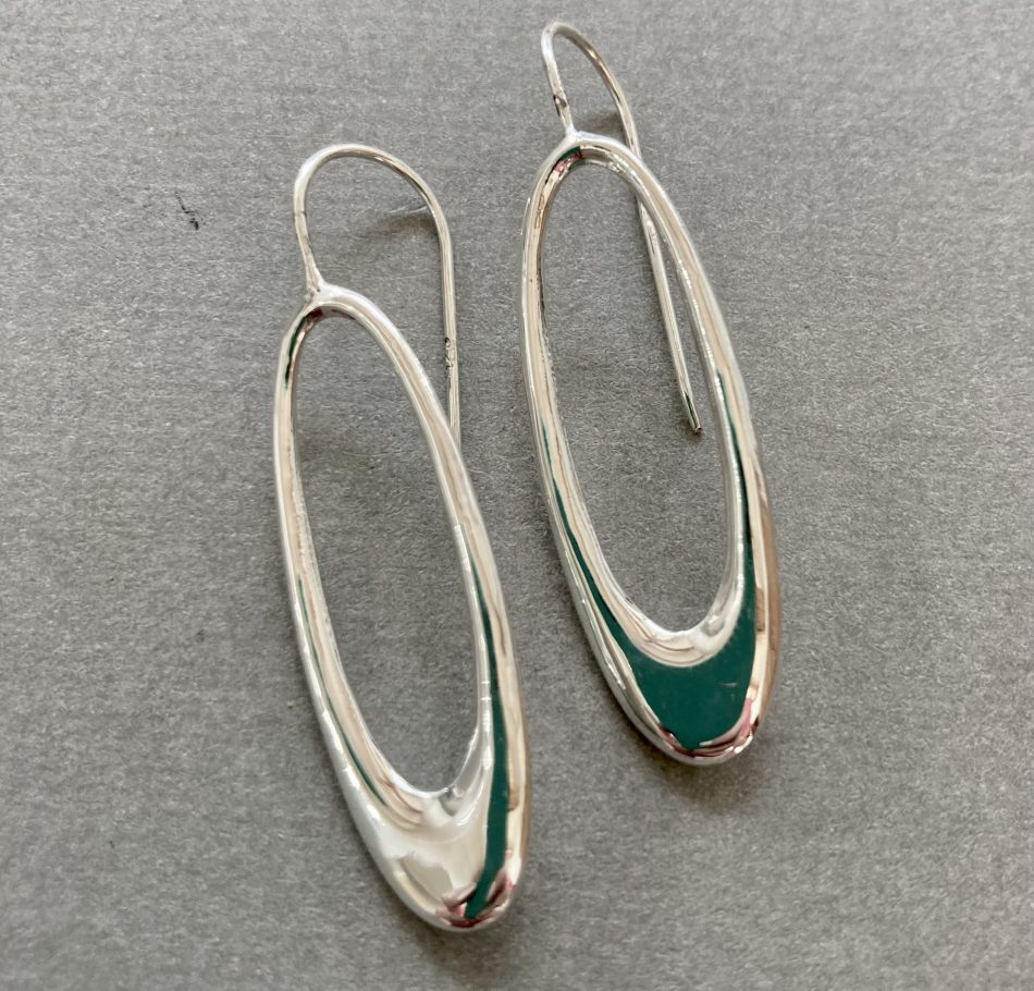 Sterling silver long oval drop earrings