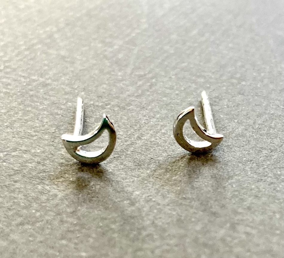 Sterling silver tiny moon stud earrings