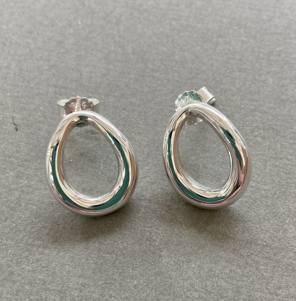 Sterling silver oval stud earrings